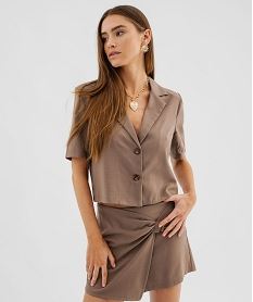 GEMO Blazer à manches courtes et coupe courte femme Brun