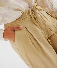 pantalon large et fluide avec liens a nouer femme beige pantalonsJ942101_2