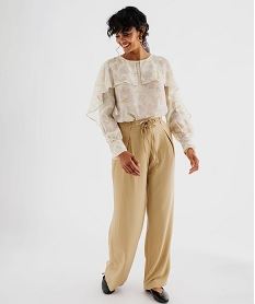 pantalon large et fluide avec liens a nouer femme beige pantalonsJ942101_4