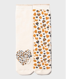 GEMO Chaussettes antidérapantes à motif léopard fille (lot de 2) beige standard