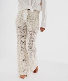 pantalon en maille ajouree facon crochet femme blanc standard pantalonsJ944501_2
