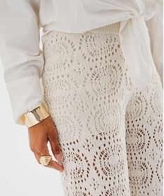 pantalon en maille ajouree facon crochet femme blanc standard pantalonsJ944501_4