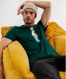 GEMO Tee-shirt manches courtes en coton imprimé homme - Les Simpsons Vert