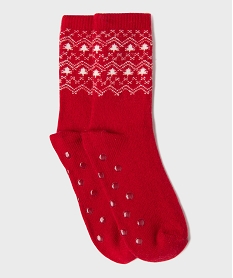 GEMO Chaussettes antidérapantes motif hivernal femme Rouge