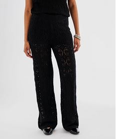 pantalon en maille ajouree facon crochet femme noir standard pantalonsJ950901_4