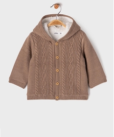 GEMO Gilet à capuche en maille torsadée doublé sherpa bébé garçon marron standard