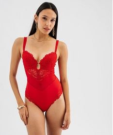 GEMO Body à armatures effet push-up en dentelle tulle et microfibre femme rouge standard