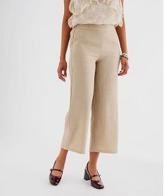 GEMO Pantacourt ample et souple à rayures femme Beige