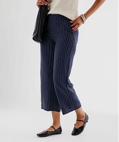 GEMO Pantacourt ample et souple à rayures femme Bleu