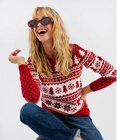 GEMO Pull de Noël esprit jacquard femme Rouge