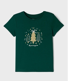GEMO Tee-shirt manches courtes spécial Noël fille vert standard