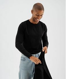 GEMO Tee-shirt chaud à manches longues et col rond homme noir standard