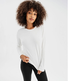 GEMO Tee-shirt thermique à manches longues et col rond femme Blanc