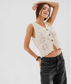 GEMO Débardeur en maille ajourée à boutonnière femme Beige