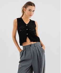 GEMO Débardeur en maille ajourée à boutonnière femme noir standard