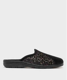 GEMO Chaussons mules à talon compensé en velours ras femme[MISSING] Noir