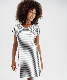 GEMO Chemise de nuit à manches courtes et col V femme Blanc