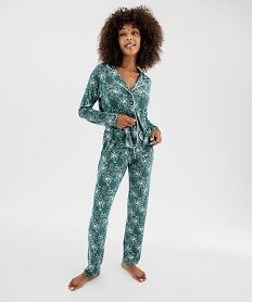 GEMO Pyjama deux pièces en viscose femme : chemise et pantalon vert emeraude
