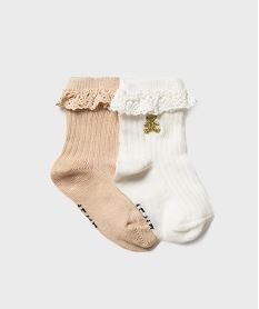 GEMO Chaussettes à volants et côtes plates bébé fille (lot de 2 paires) - LuluCastagnette Beige