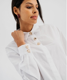 chemise manches longues droite en coton a boutons dores fantaisie femme[missing] blanc vif chemisiersJ990201_2