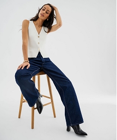 GEMO Débardeur boutonné en maille tricotée femme Beige