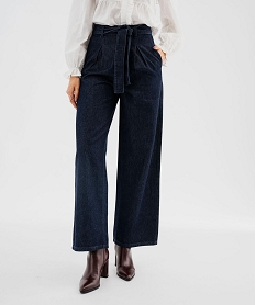 GEMO Jean wide leg taille haute femme Bleu