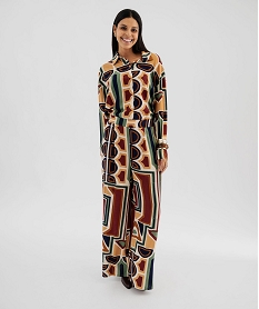 pantalon fluide imprime femme[missing] brun pantalonsJ990801_4