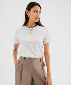 GEMO Tee-shirt manches courtes à col fantaisie femme blanc standard