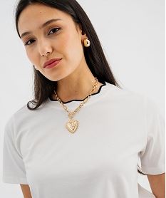 tee-shirt manches courtes a col fantaisie femme blanc standard t-shirts manches courtesJ993001_2
