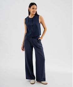 pantalon fluide coupe large a pinces femme bleu pantalonsJ993601_4