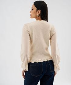 pull effet 2-en-1 a manches chemise femme beige pullsJ994001_3