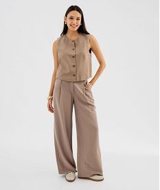 pantalon fluide coupe large a pinces femme brun pantalonsJ997601_4
