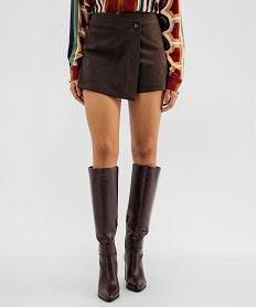 jupe short en velours peau de peche femme brun shortsJ998401_2