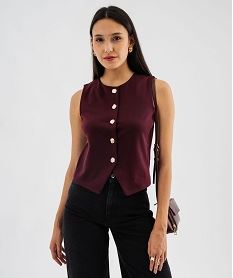 gilet de costume sans manches a boutons dores femme violet debardeursK005501_2