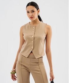 GEMO Gilet de costume sans manches à boutons dorés femme Beige