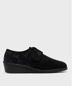chaussons confort en velours avec fermeture scratch femme noirK006301_2