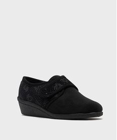 chaussons confort en velours avec fermeture scratch femme noirK006301_3