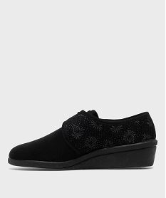 chaussons confort en velours avec fermeture scratch femme noirK006301_4