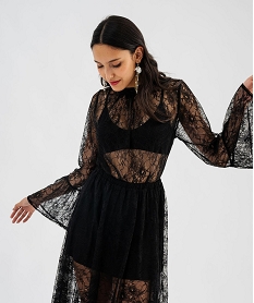 GEMO Blouse manches longues en dentelle transparente femme noir standard