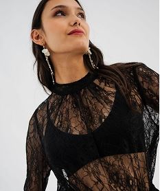 blouse manches longues en dentelle transparente femme noir standard t-shirts manches longuesK006601_2