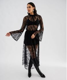 blouse manches longues en dentelle transparente femme noir standard t-shirts manches longuesK006601_4