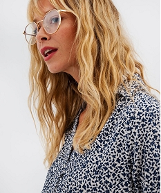 blouse manches longues en maille gaufree a motifs fleuris femme bleu blousesK007001_2