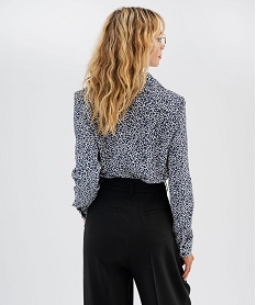 blouse manches longues en maille gaufree a motifs fleuris femme bleu blousesK007001_3