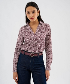 GEMO Blouse manches longues en maille gaufrée à motifs fleuris femme Violet