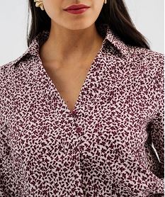 blouse manches longues en maille gaufree a motifs fleuris femme violet blousesK007101_2