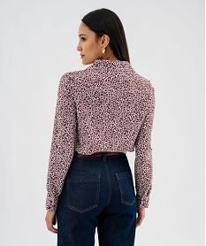 blouse manches longues en maille gaufree a motifs fleuris femme violet blousesK007101_3