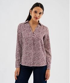 blouse manches longues en maille gaufree a motifs fleuris femme violet blousesK007101_4