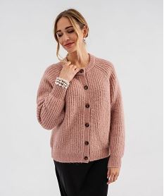 GEMO Gilet à col rond en grosse maille femme Rose