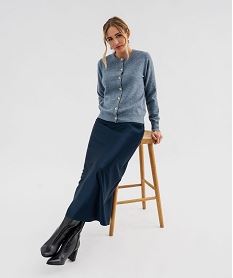 GEMO Gilet à col rond en maille fine femme Bleu