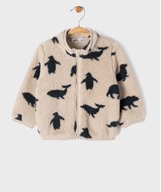 GEMO Sweat zippé en sherpa imprimé bébé garçon Beige